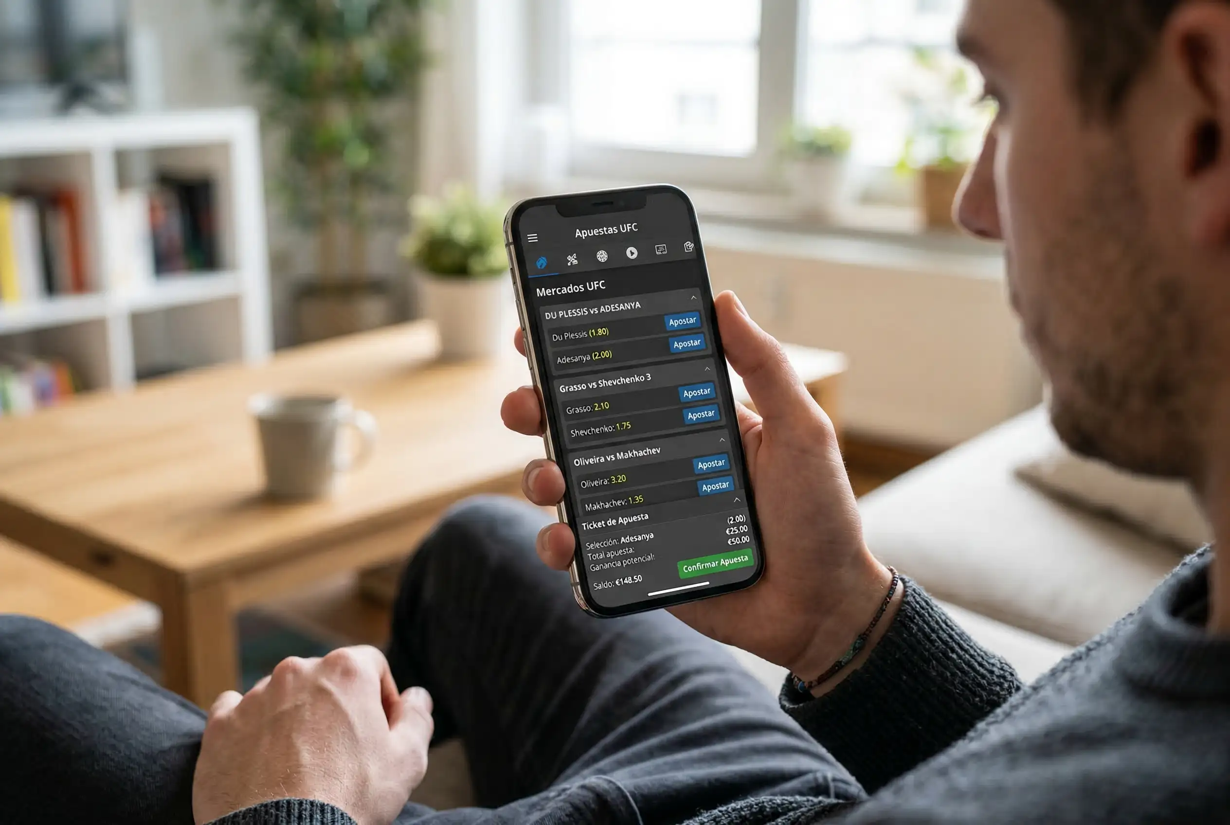 Smartphone mostrando app de apuestas deportivas