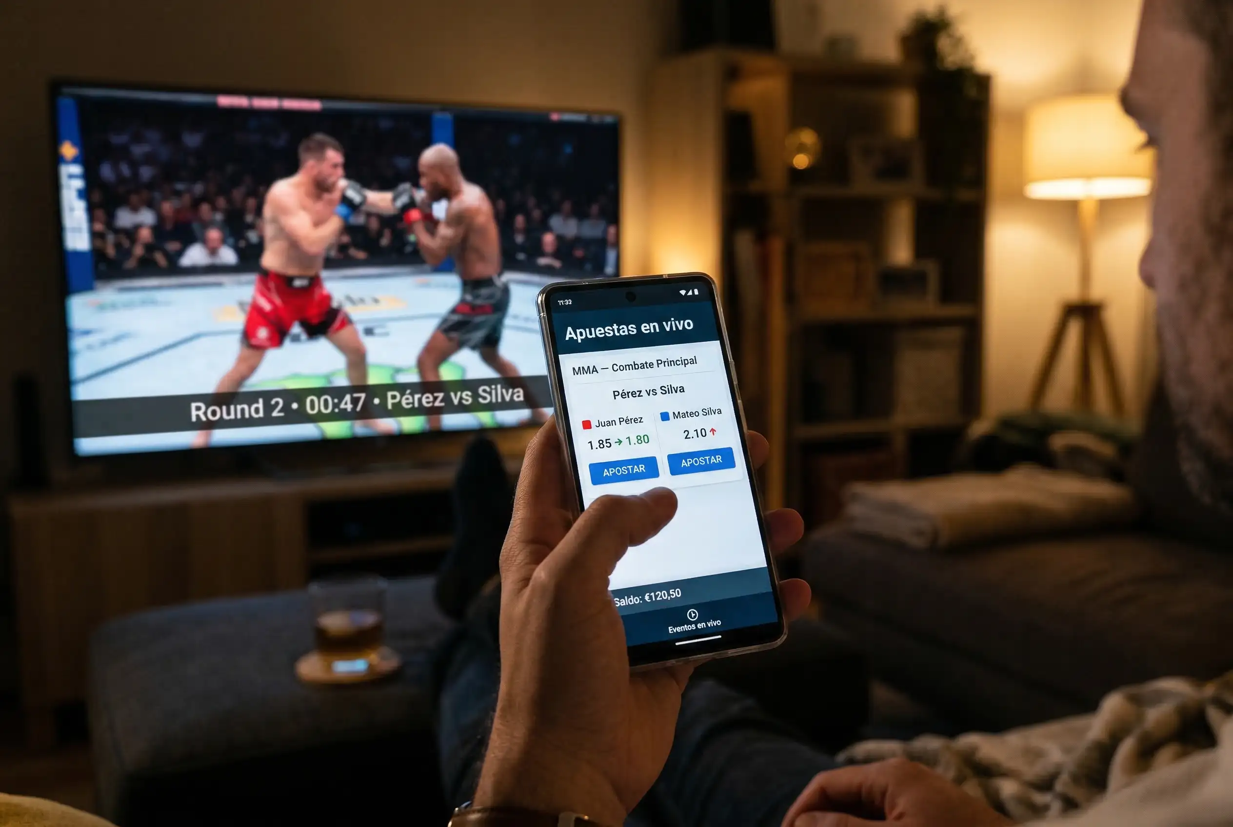 Pantalla mostrando cuotas en vivo durante evento de UFC