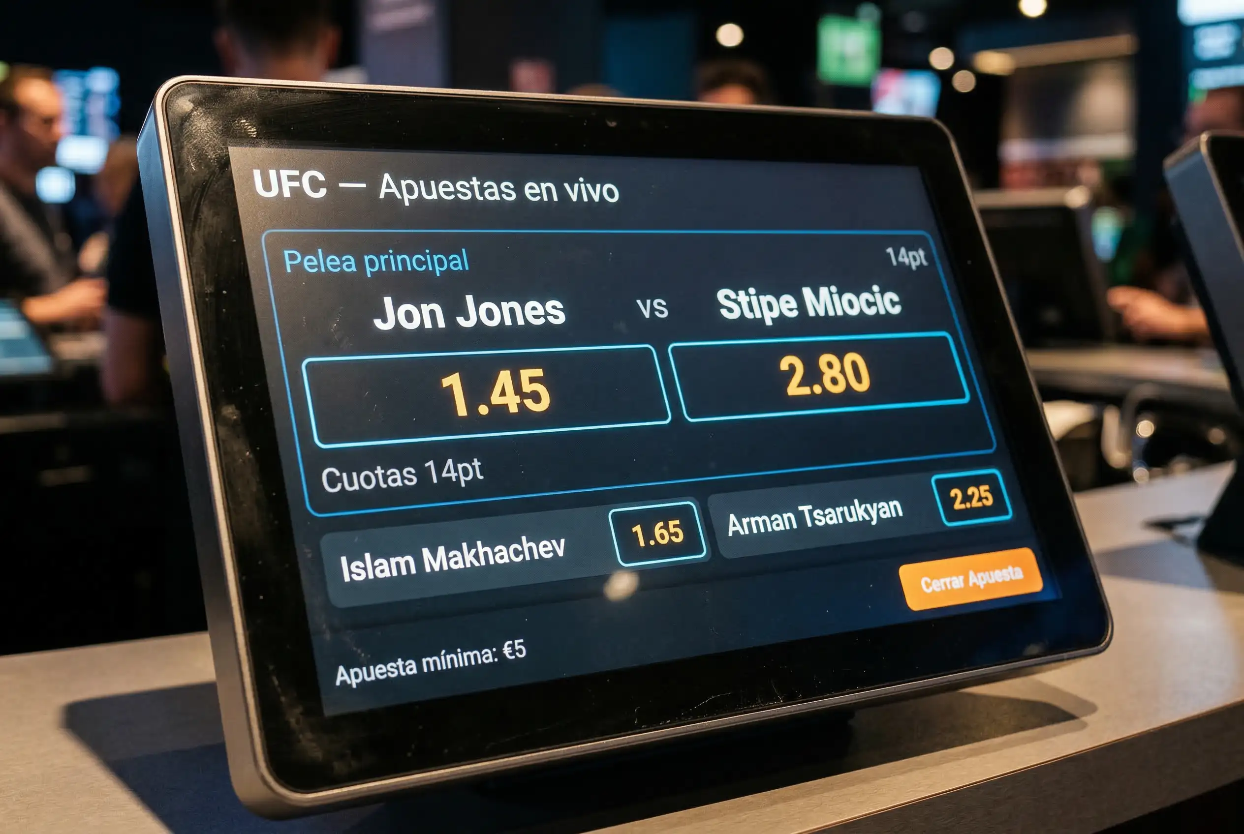 Pantalla de apuestas mostrando cuotas decimales de UFC