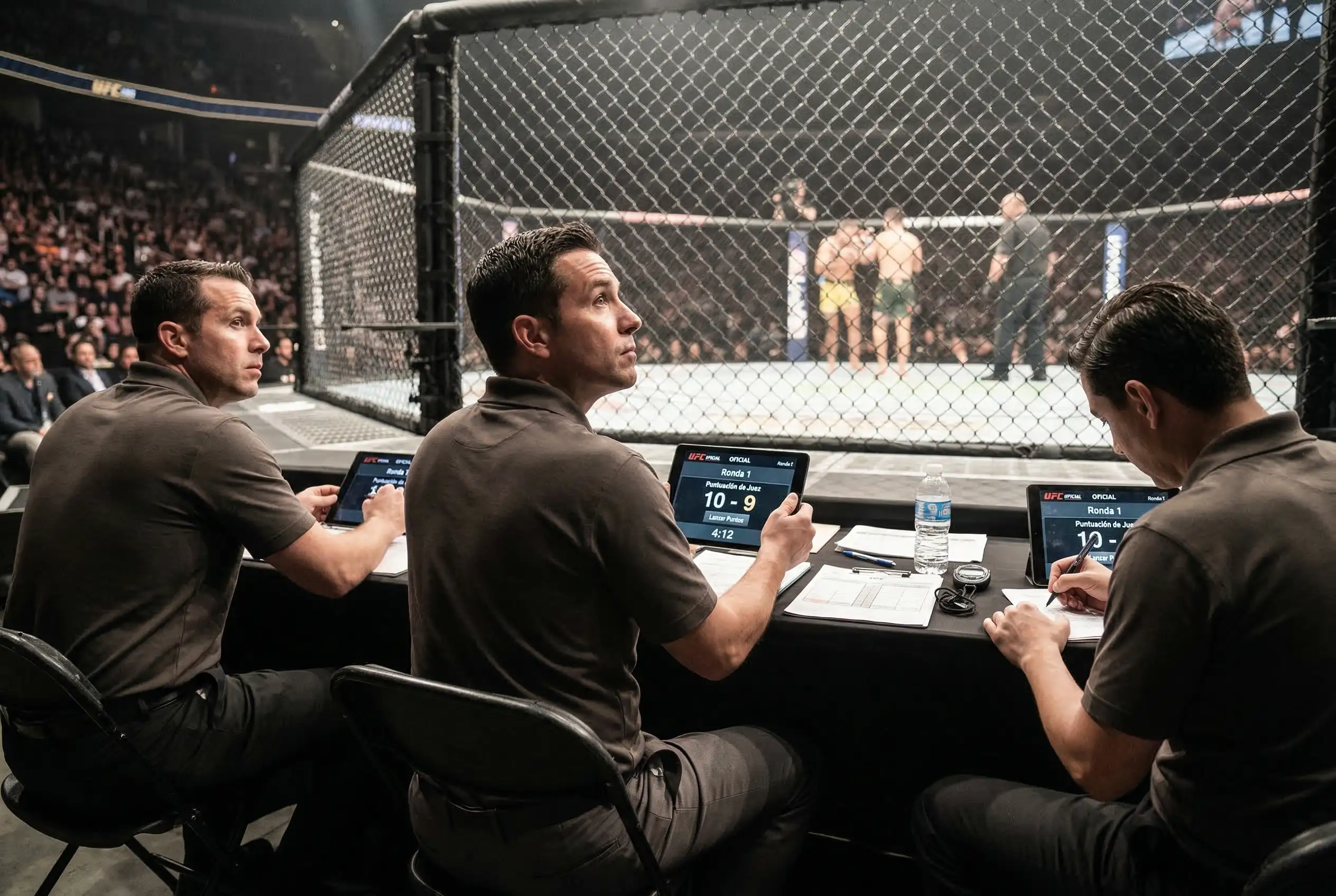 Mesa de jueces durante evento de UFC