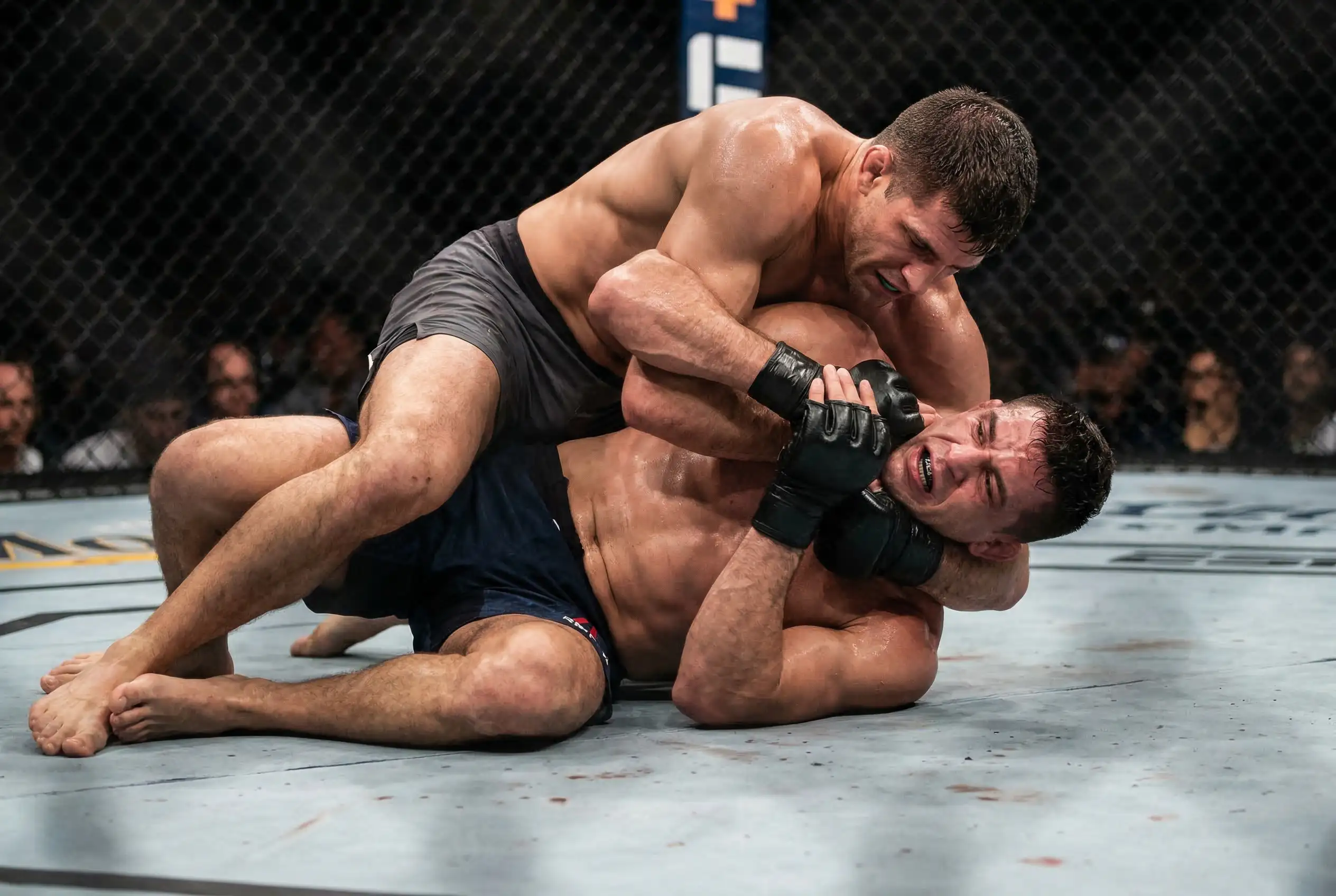 Luchador aplicando sumisión en combate UFC